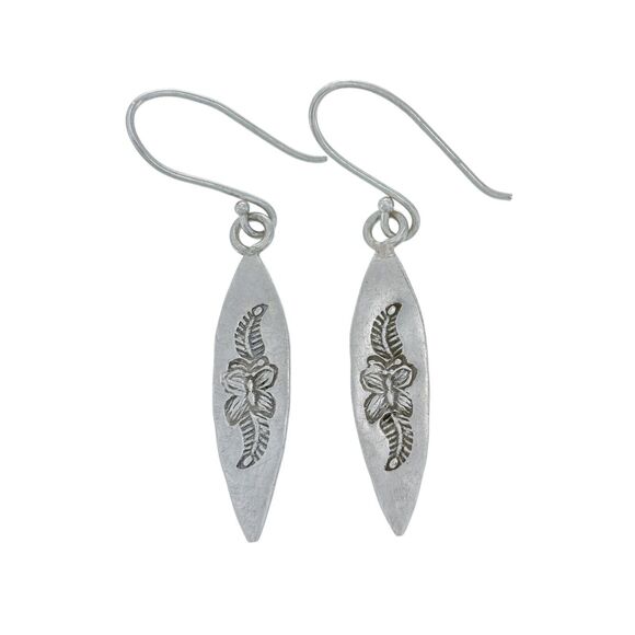 Vintage Sterling Silver 925 Floral Engraved Dangle Earrings - Picture 1 of 4